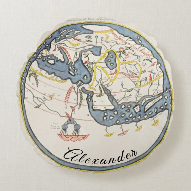 Personalised Rustic Nautical Vintage Map  Round Cushion (Front)