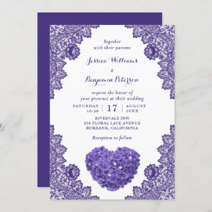 Personalised Rustic Purple Lace Hydrangea Wedding Invitation