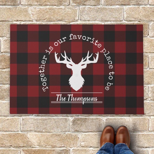 Personalised Rustic Red and Black Buffalo Plaid Doormat (Creator Uploaded)