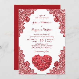 Personalised Rustic Red Lace Floral Wedding Invita Invitation