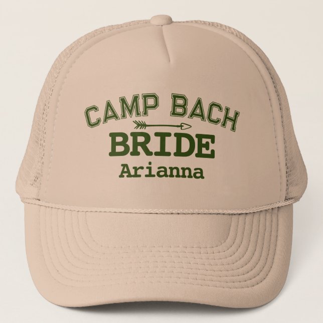 Personalised Rustic Retro Camp Bach Green  Trucker Hat (Front)