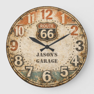 Personalised Rustic Route 66 Weathered Art Large Clock