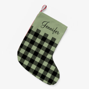 Personalised Rustic Sage Green Buffalo Plaid Small Christmas Stocking