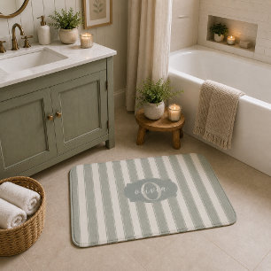 Personalised Rustic Sage Green Srtiped Bath Mat
