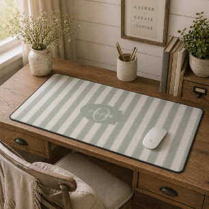 Personalised Rustic Sage Green Srtiped Desk Mat