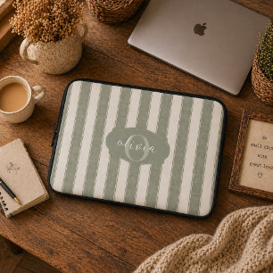 Personalised Rustic Sage Green Srtiped Laptop Sleeve