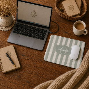 Personalised Rustic Sage Green Srtiped Mouse Pad
