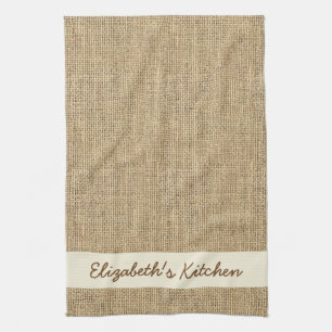 Personalised Rustic Simulated Burlap Tea Towel