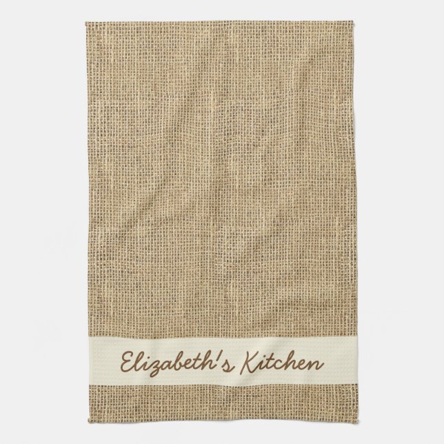 Personalised Rustic Simulated Burlap Tea Towel (Vertical)