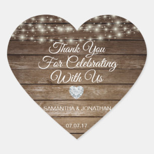 Personalised Rustic String Lights Wood Wedding Heart Sticker
