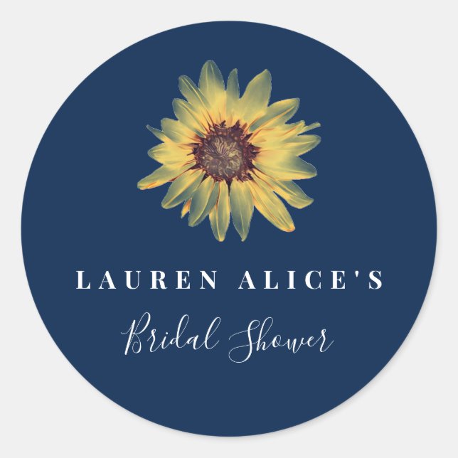 Personalised Rustic Sunflower Bridal Shower Classic Round Sticker (Front)