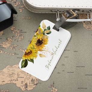 Personalised Rustic Sunflower Gold Green Floral Luggage Tag