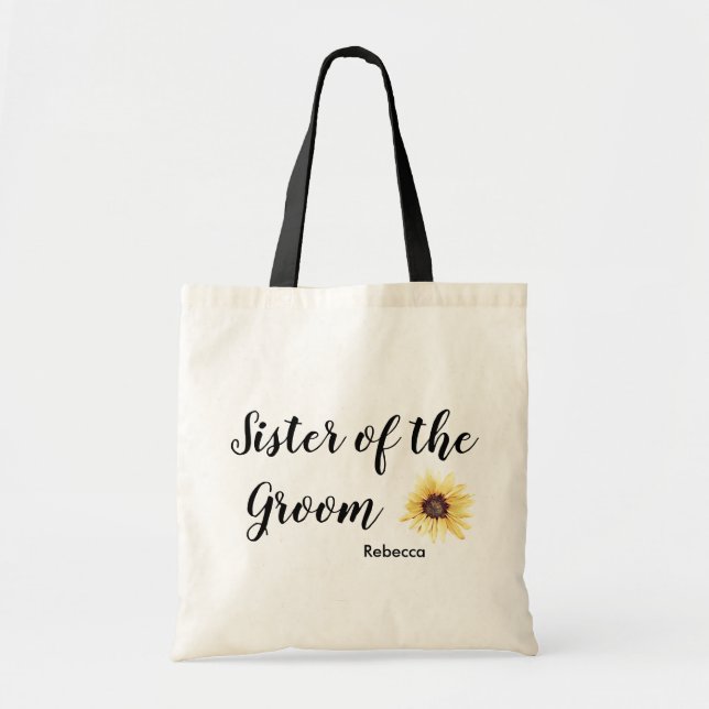 Personalised Rustic Sunflower Sister of the Groom Tote Bag (Front)