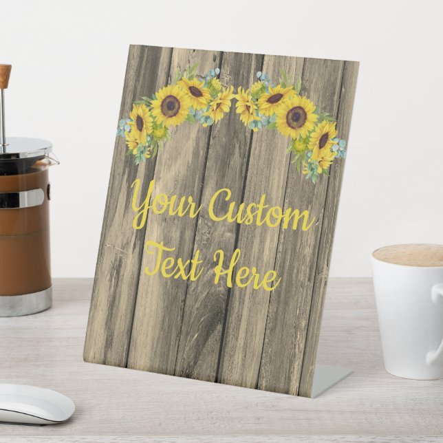Personalised Rustic Sunflower Wedding Reception Pedestal Sign (In SItu)
