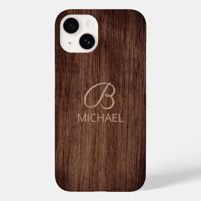 Personalised Rustic Timber Monogram Name Case-Mate iPhone Case (Back)