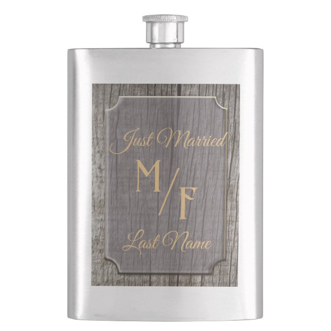 Personalised Rustic tree bark gift with initials Hip Flask (Front)