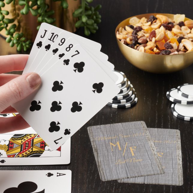 Personalised Rustic tree bark with initials Playing Cards (In Situ)