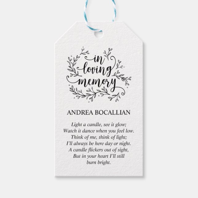 Personalised Rustic Vines, Black Font, Funeral Tag (Front)