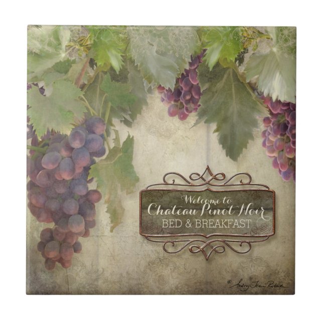 Personalised Rustic Vineyard Winery Fall Wine Sign Ceramic Tile (Front)