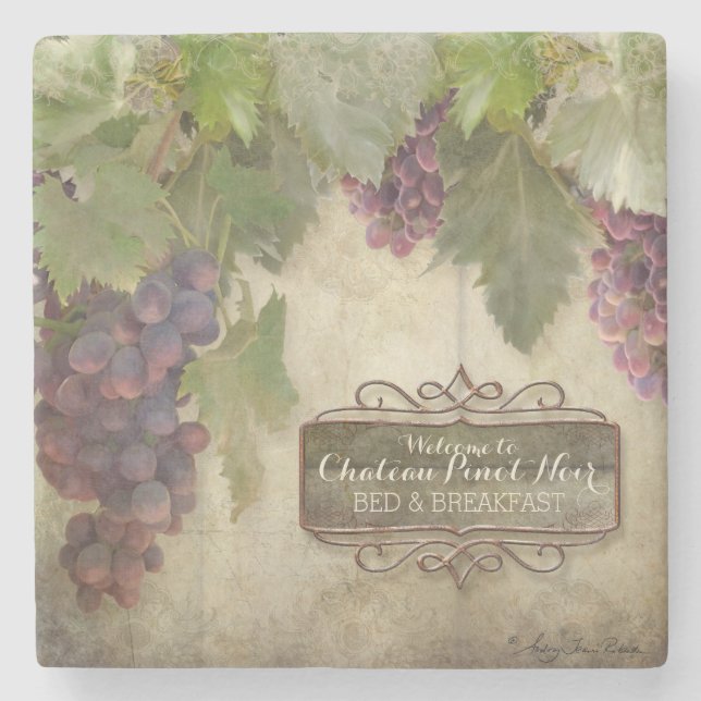 Personalised Rustic Vineyard Winery Fall Wine Sign Stone Coaster (Front)