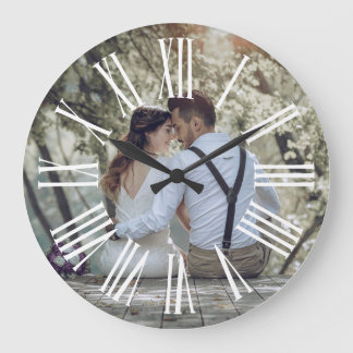Personalised Rustic Wedding Couple Photo  Large Clock