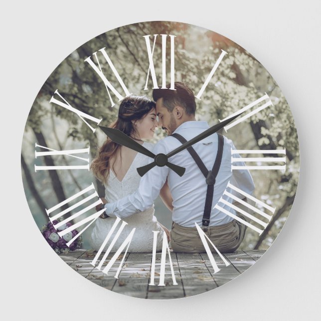 Personalised Rustic Wedding Couple Photo  Large Clock (Front)