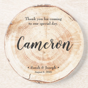 Personalised Rustic wedding Name wood cut coaster