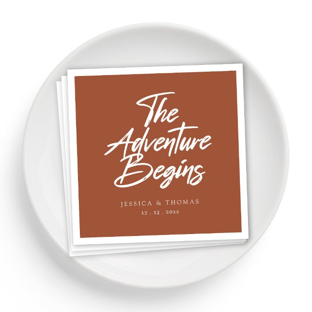 Personalised Rustic Wedding Napkins in Terracotta (Personalized Rustic Wedding Napkins in Terracotta)