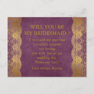 Personalised Rustic Will You Be My Bridesmaid Post Invitation Postcard