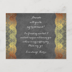 Personalised Rustic Will You Be My Bridesmaid Post Invitation Postcard