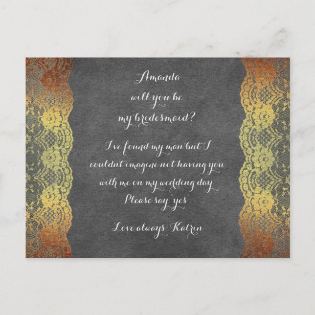 Personalised Rustic Will You Be My Bridesmaid Post Invitation Postcard (Front)