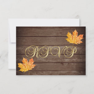 Personalised Rustic Wood Country Fall RSVP Wedding Card