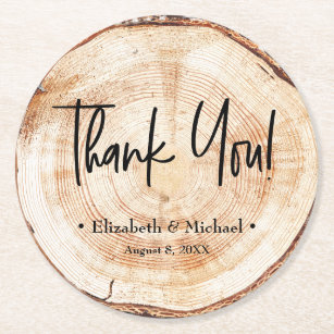 Personalised Rustic Wood Disc Thank you Wedding Co Round Paper Coaster