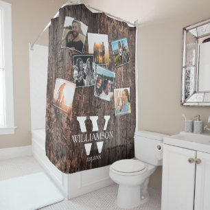 Personalised Rustic Wood Effect Monogram Shower Curtain