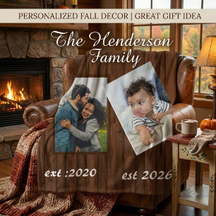 Personalised Rustic Wood Fall Family Photo Fleece Blanket
