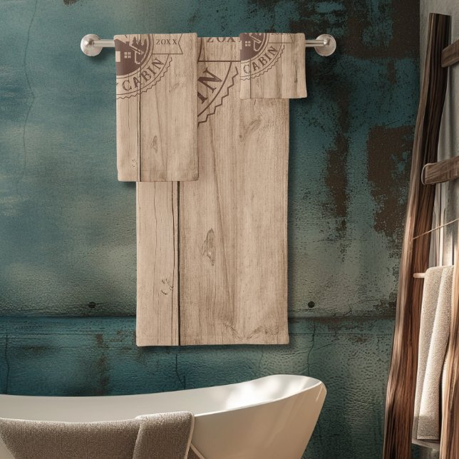 Personalised Rustic Wood Family Cabin Bath Towel Set (Creator Uploaded)