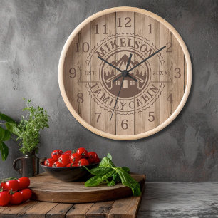 Personalised Rustic Wood Family Cabin Clock