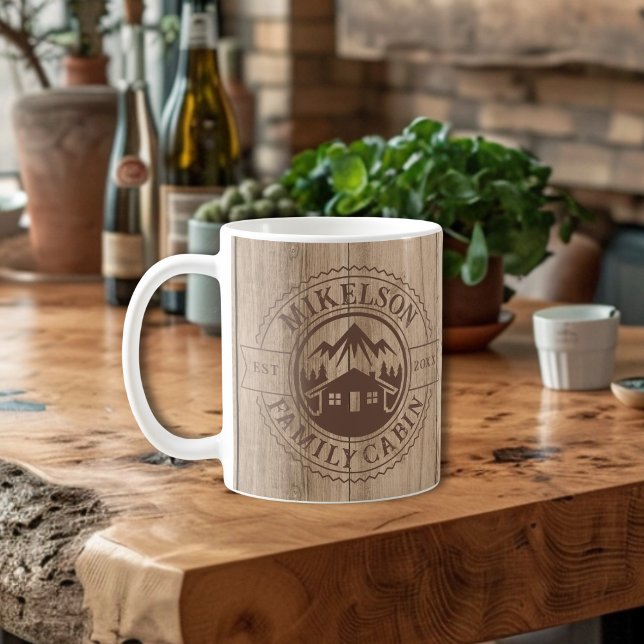 Personalised Rustic Wood Family Cabin Coffee Mug (Creator Uploaded)