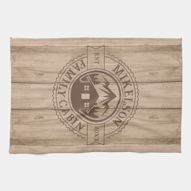 Personalised Rustic Wood Family Cabin Tea Towel (Horizontal)