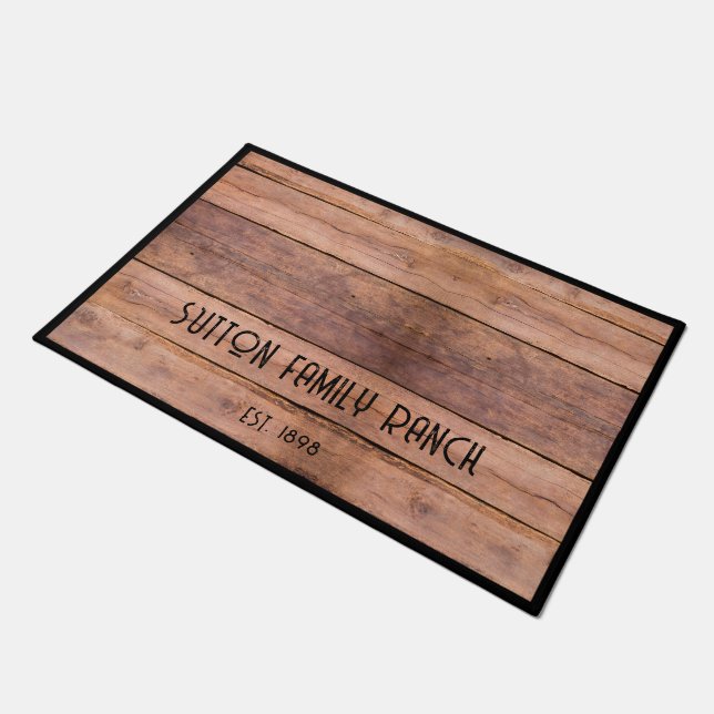 Personalised Rustic Wood Family Name Ranch  Doormat (Angled)
