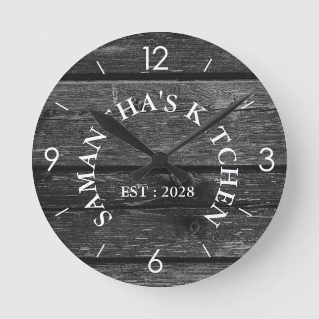 Personalised Rustic Wood Farmhouse Kitchen Round  Clock (Front)