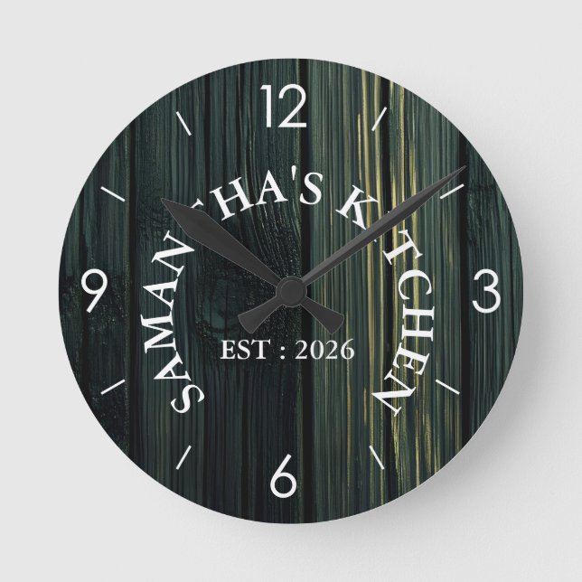 Personalised Rustic Wood Farmhouse Kitchen Round  Clock (Front)