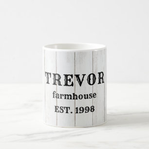 Personalised rustic wood farmhouse tea coffee mug