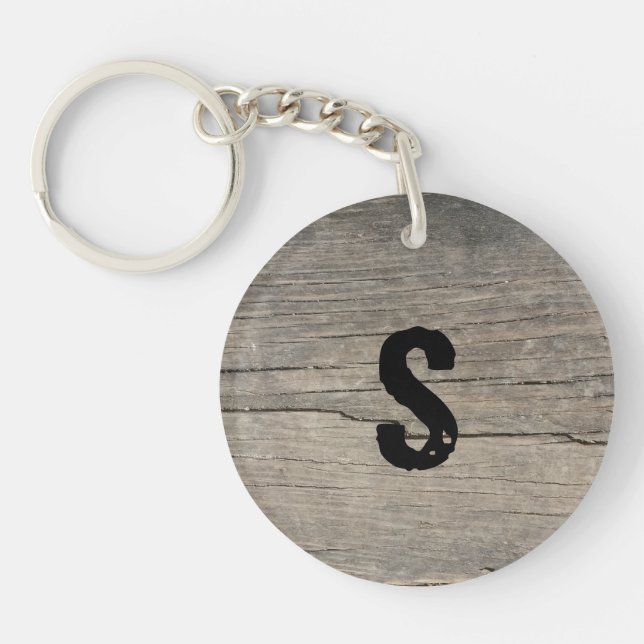 Personalised Rustic Wood Key Ring (Front)