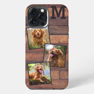 Personalised Rustic Wood Monogram 3 Photo iPhone 13 Pro Max Case
