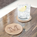 Personalised Rustic Wood Slice Monogram Round Paper Coaster<br><div class="desc">Personalised name and monogram,  faux natural wood slice coaster. This rustic farmhouse style coaster features a faux wood slice background. Customise with your last name and monogram.</div>