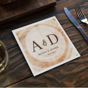 Personalised Rustic wood tree Monogram Wedding Napkin