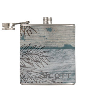 Personalised Rustic Wood Winter Pine Tree Branch Hip Flask