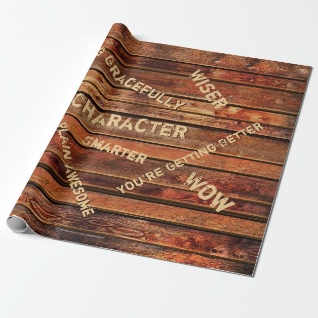 Personalised Rustic Wrapping Paper with Age Quotes (Unrolled)