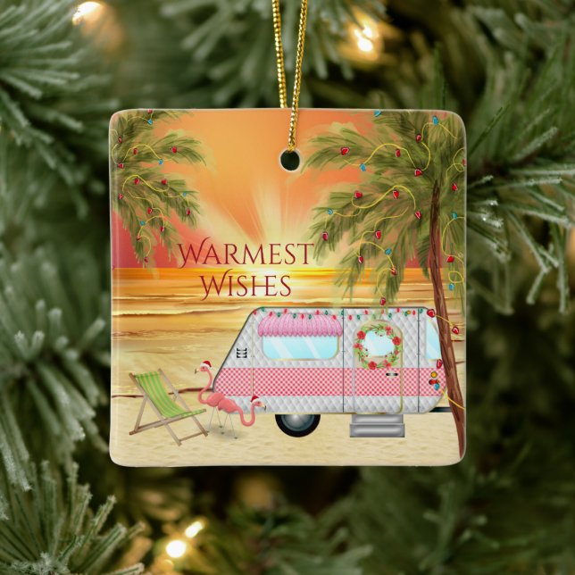 Personalised RV Camper Beach Christmas Ceramic Ornament (Tree)